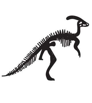 black parasaurolophus skeleton on white background clip art preview