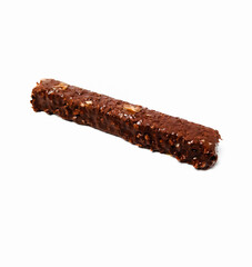 A bar of chocolate wafer. The taste is so sweet,  pass for chill out and fulfilling. Isolated white background with selective focus