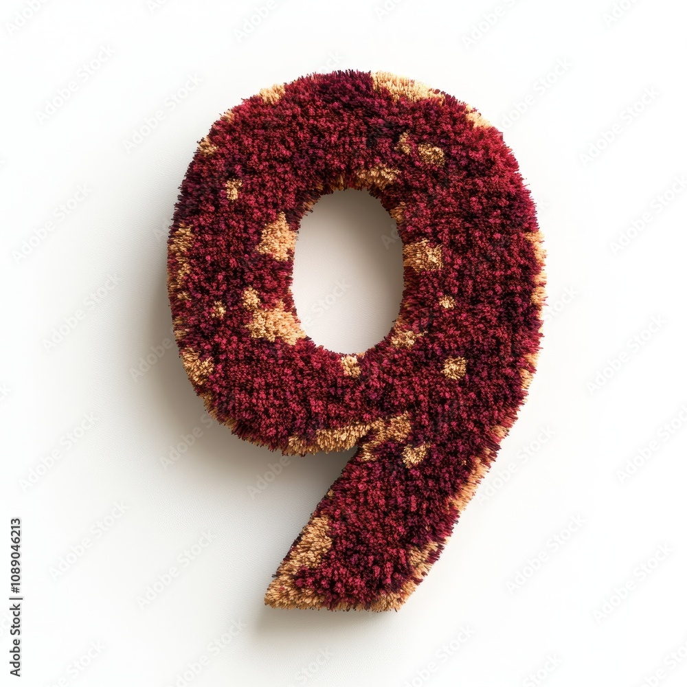 Poster a textured representation of the number nine, featuring a mix of colors and patterns.