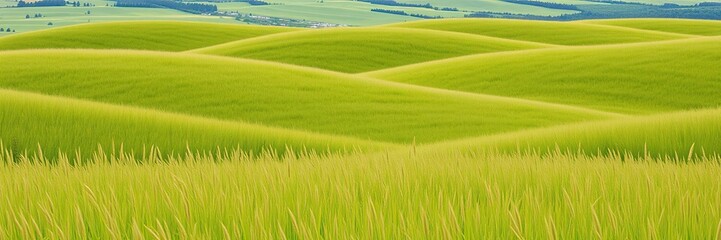 Naklejka premium Rolling hills of tall grasses in a meadow, wildflowers, grasses
