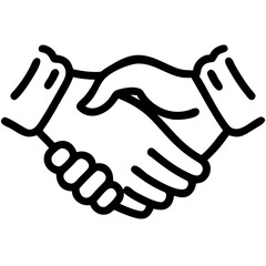 Obraz premium Simple line drawing of hands clasped in handshake gesture. Minimalist black illustration representing agreement and partnership. Concept: collaboration, business deals, friendly agreements.