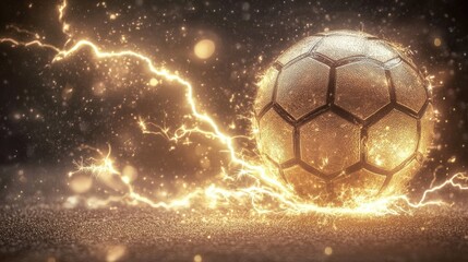 Fototapeta premium A soccer ball in motion, with a trail of sparks and lightning bolts, capturing the excitement of the game.