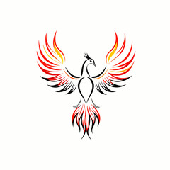 Fototapeta premium Stylized phoenix rising with flames and intricate feather designs in vibrant colors