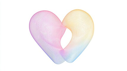 Minimalistic line drawing of intertwined hearts with holographic effect. Symbolic of forever love. Pastel gradients color. Isolated on a white background.