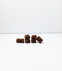 Slice of chocolate wafer. The taste is so sweet, pass for chill out and fulfilling. Isolated white background