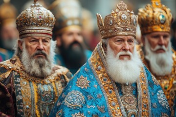 Patriarch kirill of moscow leading orthodox priests in religious ceremony