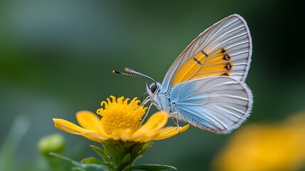 Fototapeta premium Butterfly on yellow flower nature photography close-up garden colorful beauty