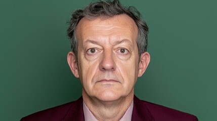 Fototapeta premium Captivating portrait of an introspective man against a bold green background evoking deep emotions and thoughtful reflection