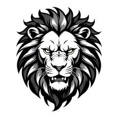 Obraz premium Stylized lion face angry logo, black silhouette, clean and isolated on a transparent background