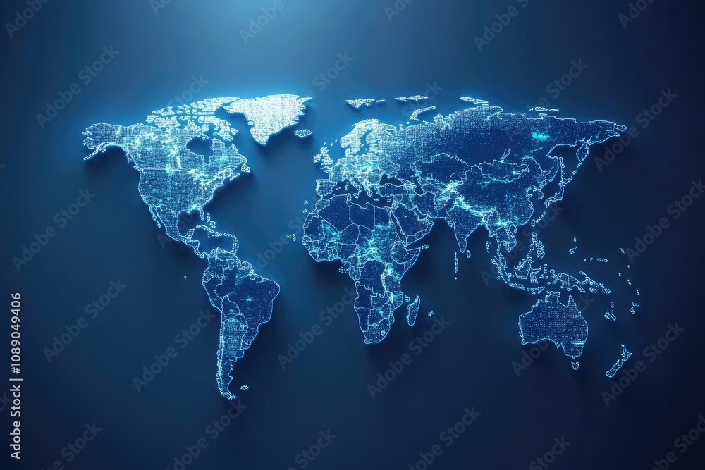 Aufkleber glowing world map showing international connections and borders