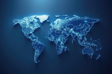 Glowing world map showing international connections and borders