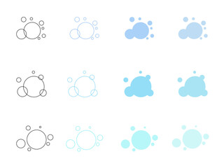 Fototapeta premium A collection of hand-painted soap bubbles in blue shades, isolated on a white background, doodle, vector. Decorative aerial flying element for label, decoration, design. Contour drawing of foam.