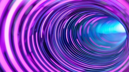 Graphic design art of abstract illusion of spiral with geometric shapes of pink and violet neon lines