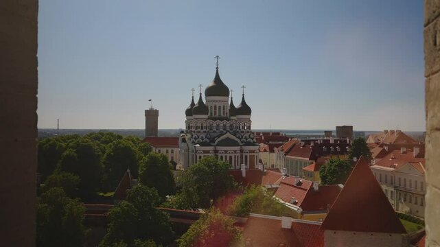 The upper part of old Tallinn with the Alexander Nevsky Church and the Pikk Hermann.