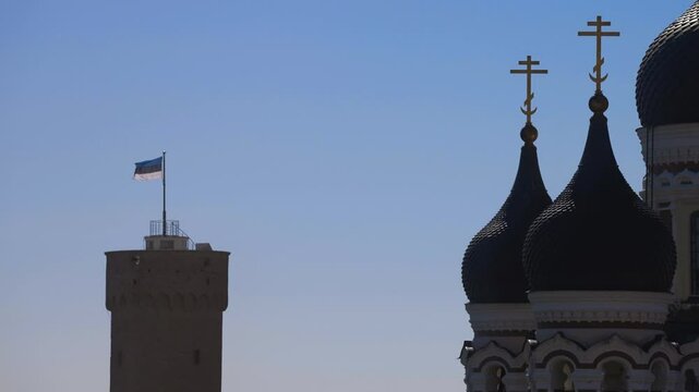 The upper part of old Tallinn with the Alexander Nevsky Church and the Pikk Hermann.