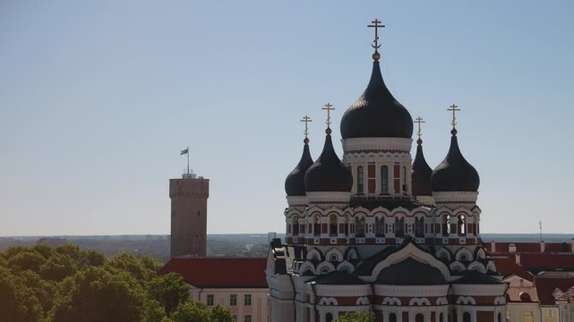 The upper part of old Tallinn with the Alexander Nevsky Church and the Pikk Hermann.