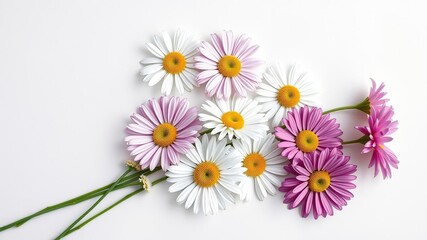 Fototapeta premium A beautiful still life of daisies arranged on a plain canvas with soft brushstrokes creating a sense of movement, soft brushwork, calming effect