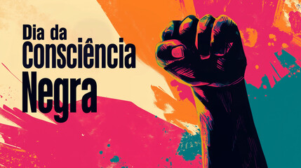Dia da Consciência Negra 20 de Novembro. Punho cerrado de uma pessoa preta representando o dia da consciência negra. Dia Nacional de Zumbi. Post ou banner com ilustração