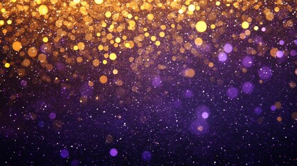 Illuminated Elegance: Stunning Deep Purple and Gold Backdrop for Prestigious Award Ceremony with Glitter Particles and Light Reflections