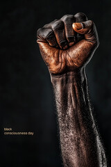Black Awareness Day November 20. Black person's fist illustration representing the fight for equal rights and worth of black community banner