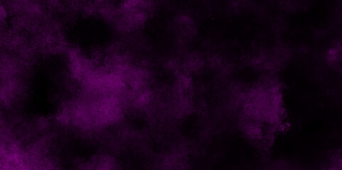 Sugarplum Fog or smoke color isolated background, old brick walls concrete floor smoke, illuminated by neon lights with laser beams, smoke, Purple powder dust smoke on black background. 