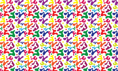 Colorful abstract liquid doodle shape seamless pattern. Creative minimalist style art background,  Trendy primary color background with creative drawing. Vector illustration. EPS 10