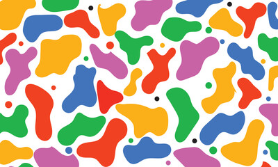 Colorful abstract liquid doodle shape seamless pattern. Creative minimalist style art background,  Trendy primary color background with creative drawing. Vector illustration. EPS 10