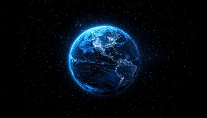 Obraz premium Digital Earth planet with global connectivity, network background, blue glowing light effect, technological world, global communication and data flow