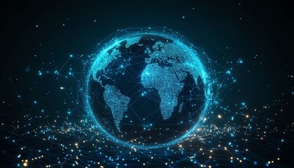 Obraz premium Digital Earth planet with global connectivity, network background, blue glowing light effect, technological world, global communication and data flow