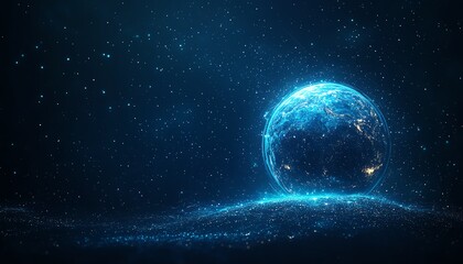 Fototapeta premium Digital planet Earth on technology background, network and global connectivity concept, blue glowing light effect, futuristic world, technological innovation