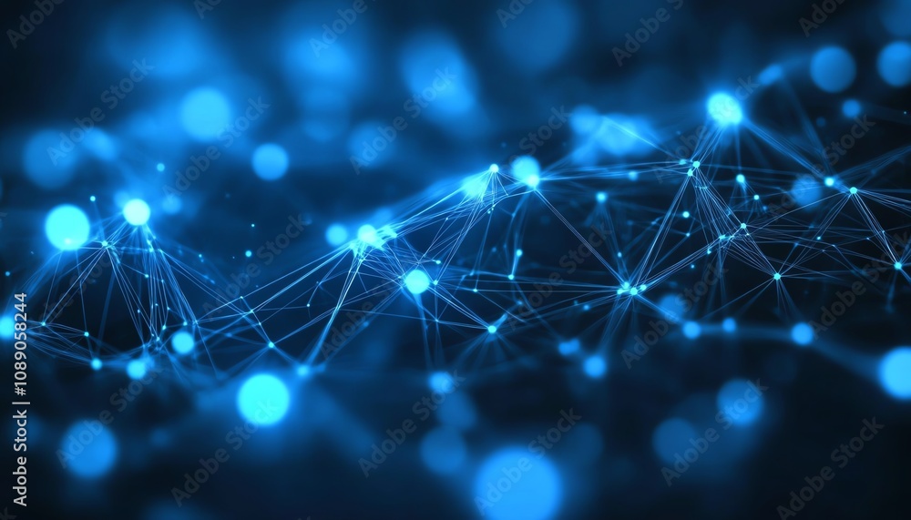 Fototapete digital waves on dark blue background, glowing dots symbolizing blockchain technology, abstract repr