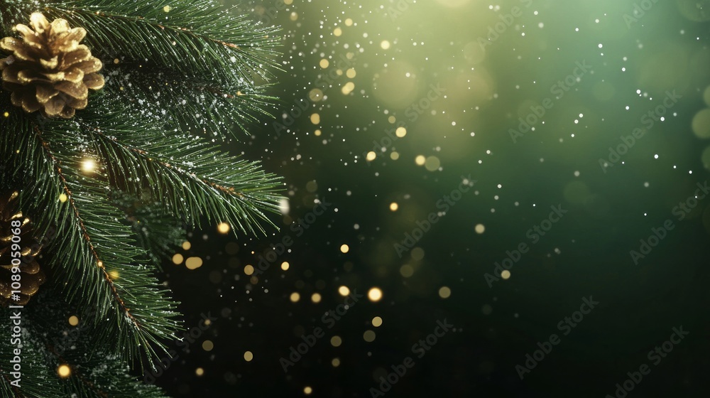 Poster a christmas tree with pine cones and snow on it