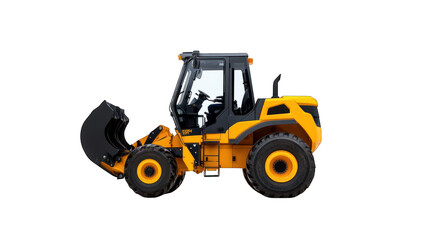 A compact yellow construction loader for various tasks. Transparent background.