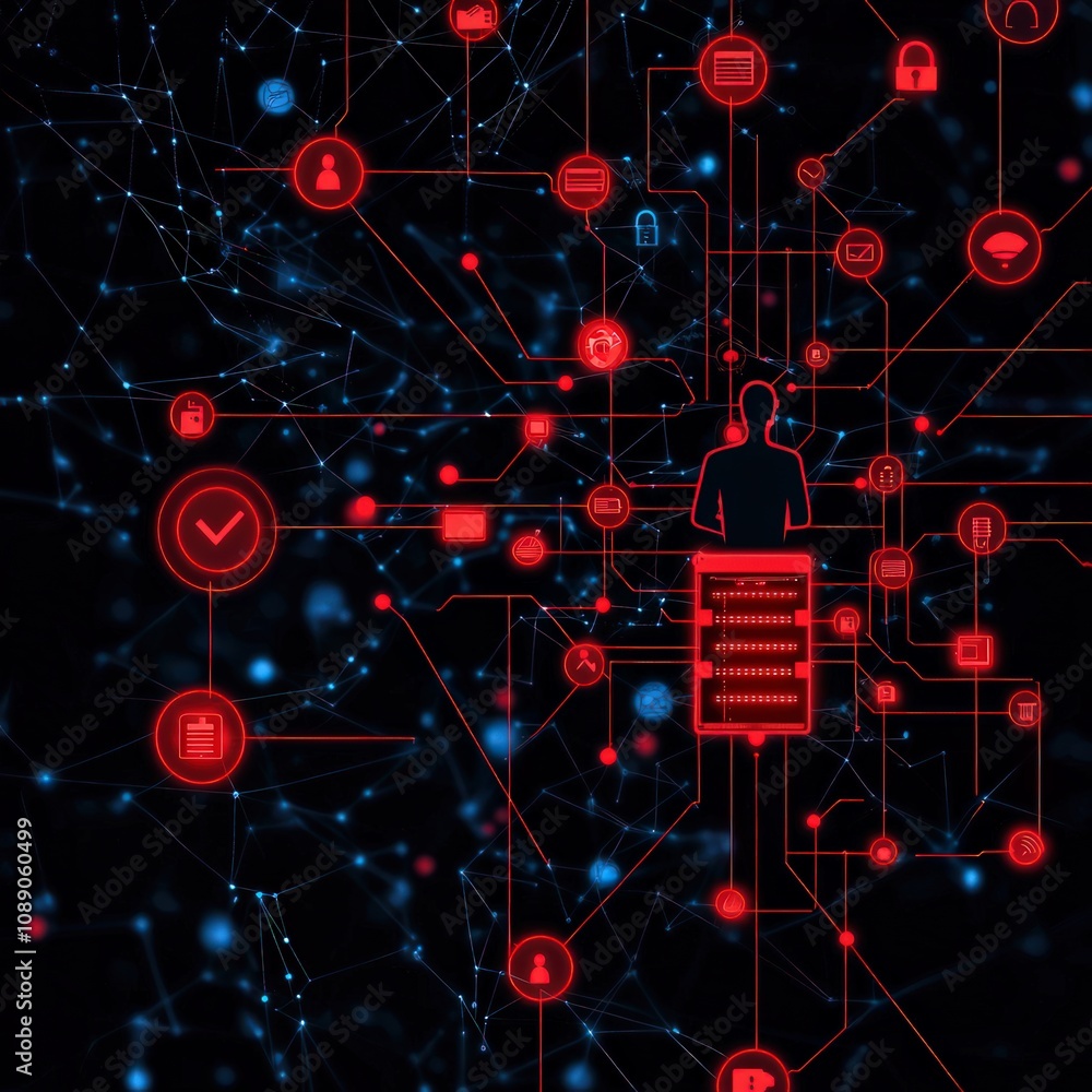 Poster cybersecurity monitoring action digital network infographic virtual data protection