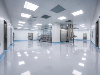 pristine pharmaceutical clean room showcasing advanced industrial design for large-scale chemical production, emphasizing sterile conditions and innovative technology