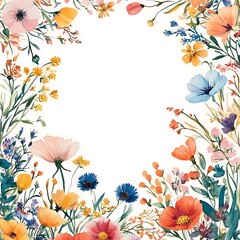Fototapeta premium Watercolor Floral Border with White Background