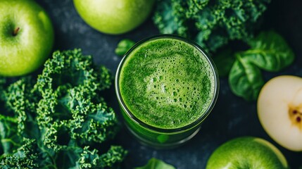 Obraz premium Green Smoothie with Kale, Spinach, and Apples