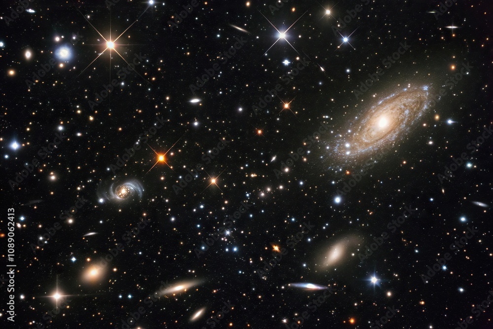 Canvas Prints a captivating view of a galaxy cluster with numerous galaxies and stars suspended in the void, astro