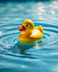 rubber duck floating on water, duck in water, yellow duck in pool, rubber duck in bathtub, floating yellow duck, water fun with duck, duck on water, playful duck in water, rubber duck swimming, duck i