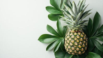 Obraz premium Pineapple with Tropical Leaves