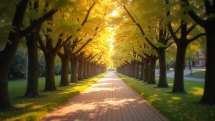 Tree-lined pathway with sunlight streaming through