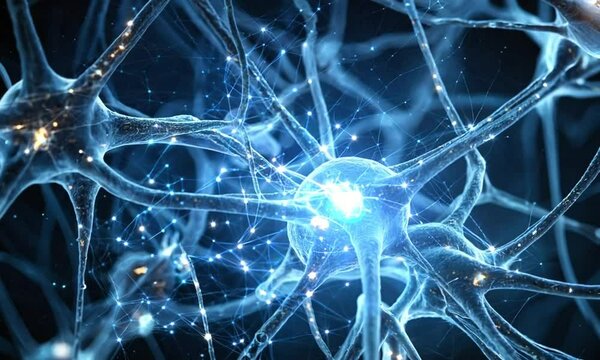 Visualization of neuroplasticity with glowing neural connections and synapses