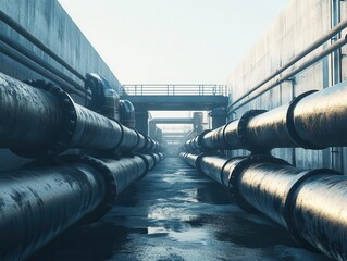 robust industrial pipelines designed for gas and methane transportation, depicted in a stark environment that highlights the engineering and functionality of modern industry