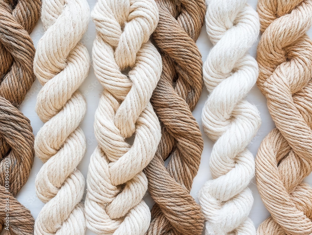 Poster rope and string artfully arranged in an intricate pattern on a clean, white canvas, highlighting the