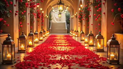 Obraz premium Romantic aisle with red roses and candles