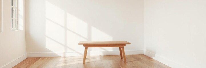 A simple wooden table sits in a cozy corner of a room creating a warm and inviting atmosphere, simple wooden table, furniture arrangement
