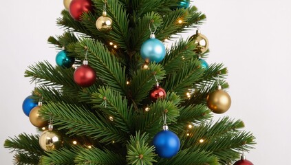 Fototapeta premium White-backed Christmas tree lit up for festive celebration