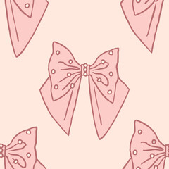 Vector colorful Bow knots, pink gift ribbon bows seamless pattern. Hand drawn bow repeated illustration. Wedding celebration, holiday, party decoration gift, present concept. Girly coquette background