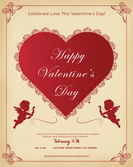 Valentine's Day Poster With a Heart And Cupids