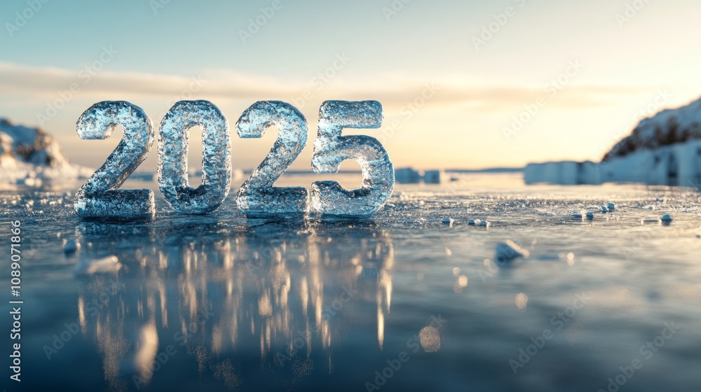 Poster a large block of ice with the letters 